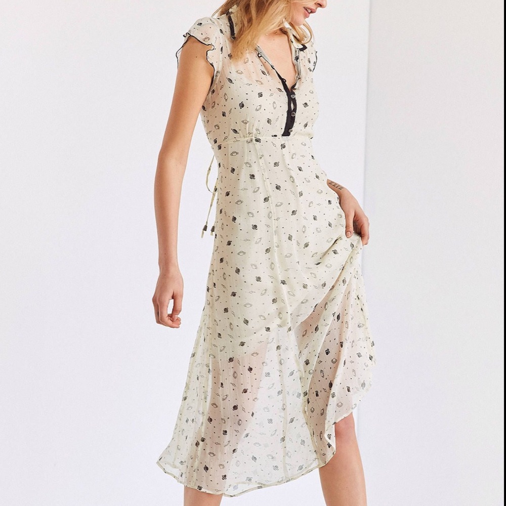 Floral Cream Dress with Planet Detail